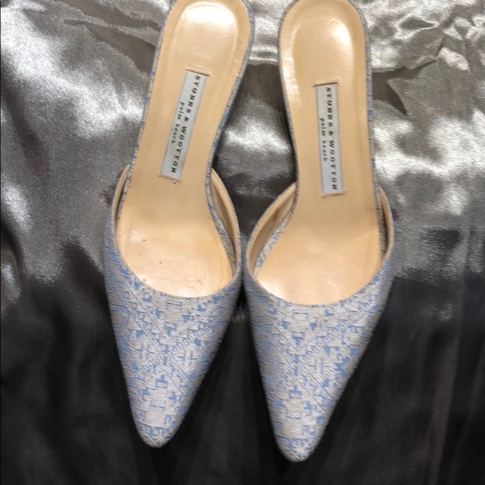 Blue and silver Stubbs and Wooten kitten heels